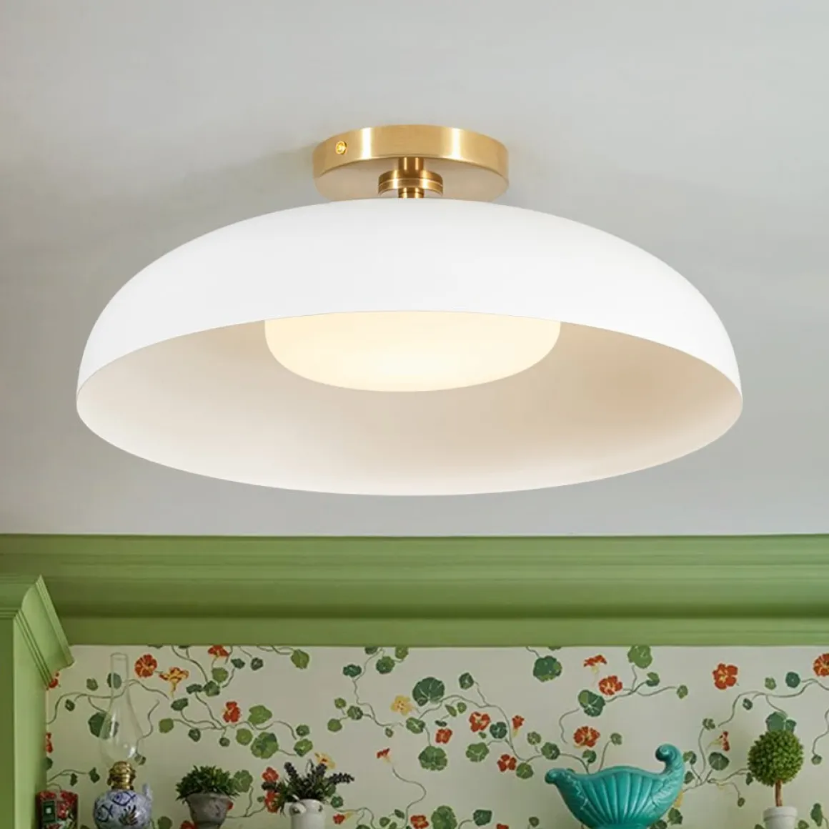 Wide Iron Dome Dimmable LED Semi Flush Ceiling Light