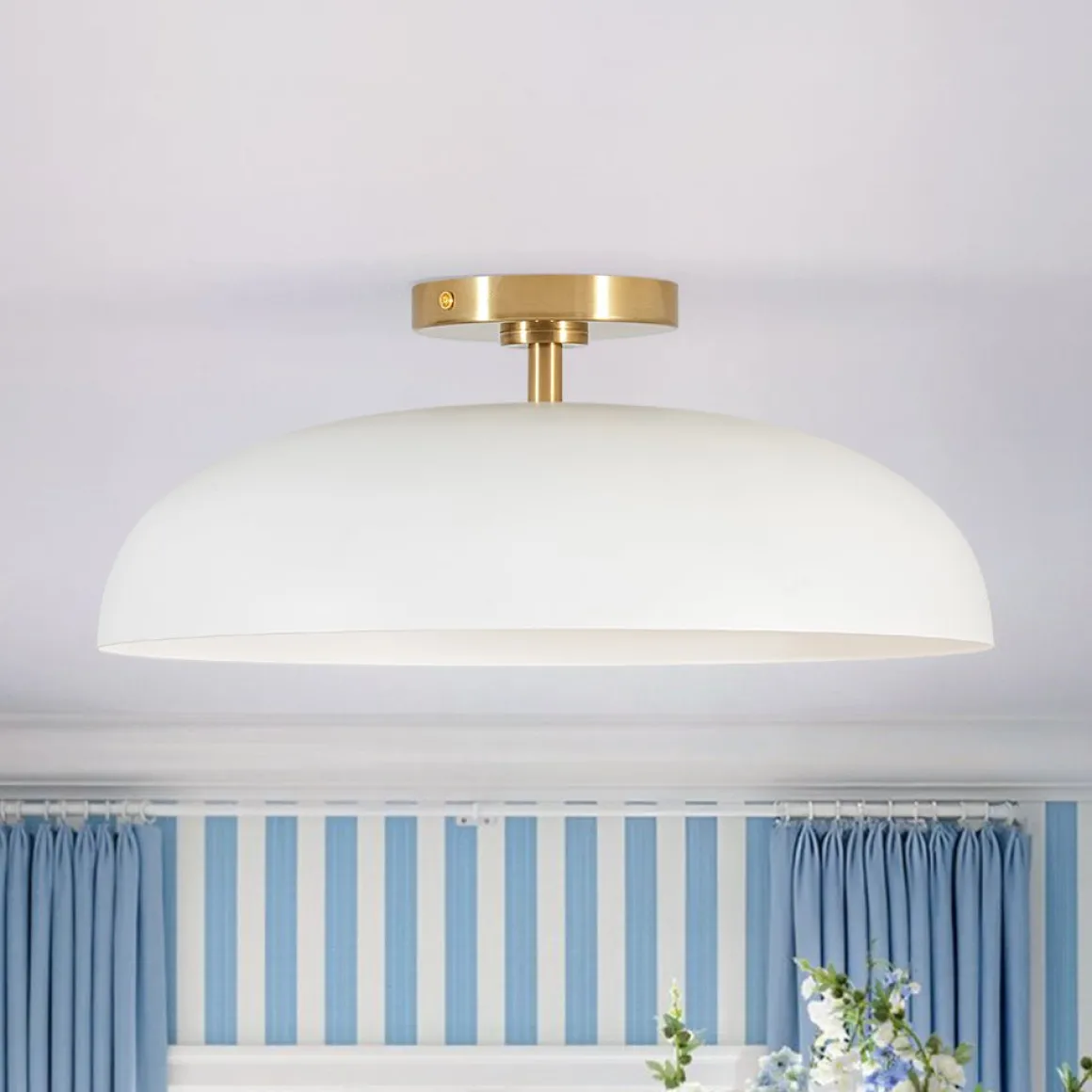 Wide Iron Dome Dimmable LED Semi Flush Ceiling Light