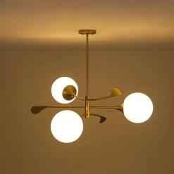 Wind-Vane Tiered 3-Light Opal Glass Globe Sputnik Chandelier