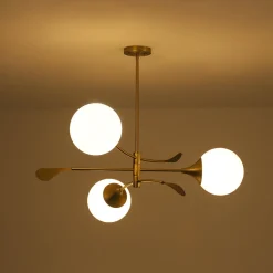 Wind-Vane Tiered 3-Light Opal Glass Globe Sputnik Chandelier