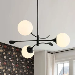 Wind-Vane Tiered 3-Light Opal Glass Globe Sputnik Chandelier