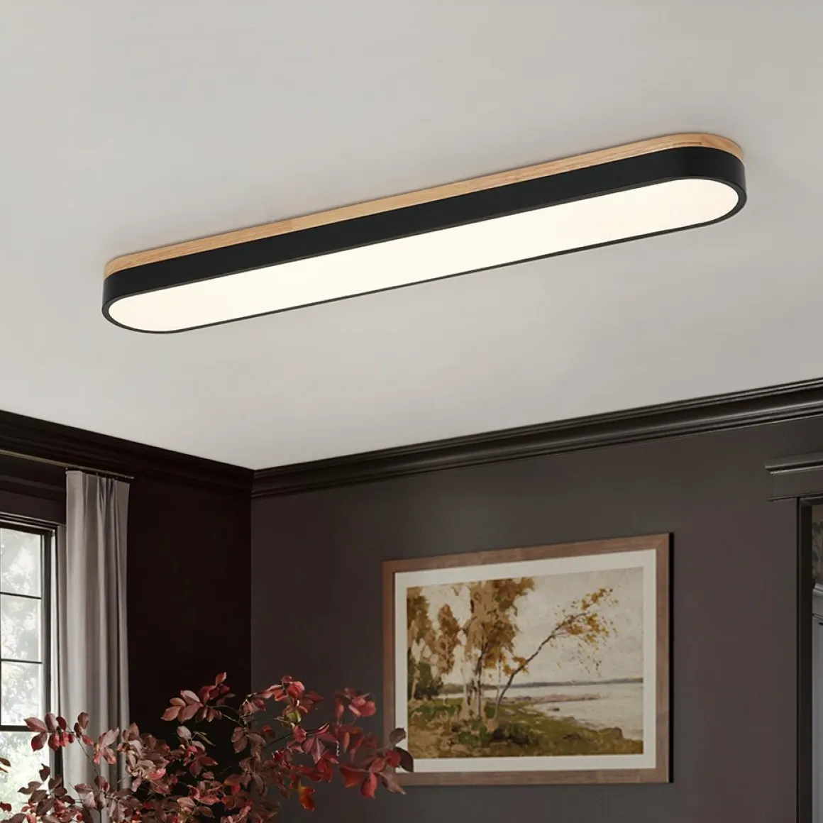 Wood Accent Oval Dimmable LED Flush Mount Ceiling Light