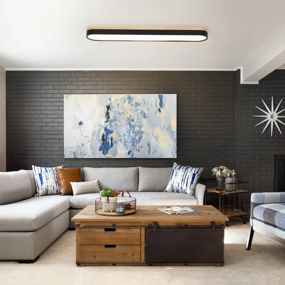 Wood Accent Oval Dimmable LED Flush Mount Ceiling Light