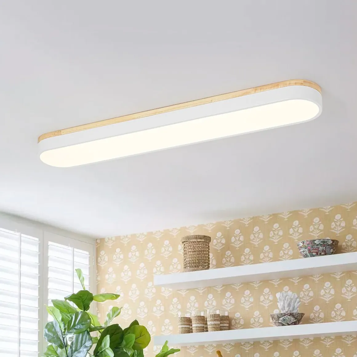 Wood Accent Oval Dimmable LED Flush Mount Ceiling Light